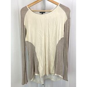 LAFAYETTE 148 Size XS P Long Sleeve Colorblock Top Ivory Silk Crepe Beige Knit
